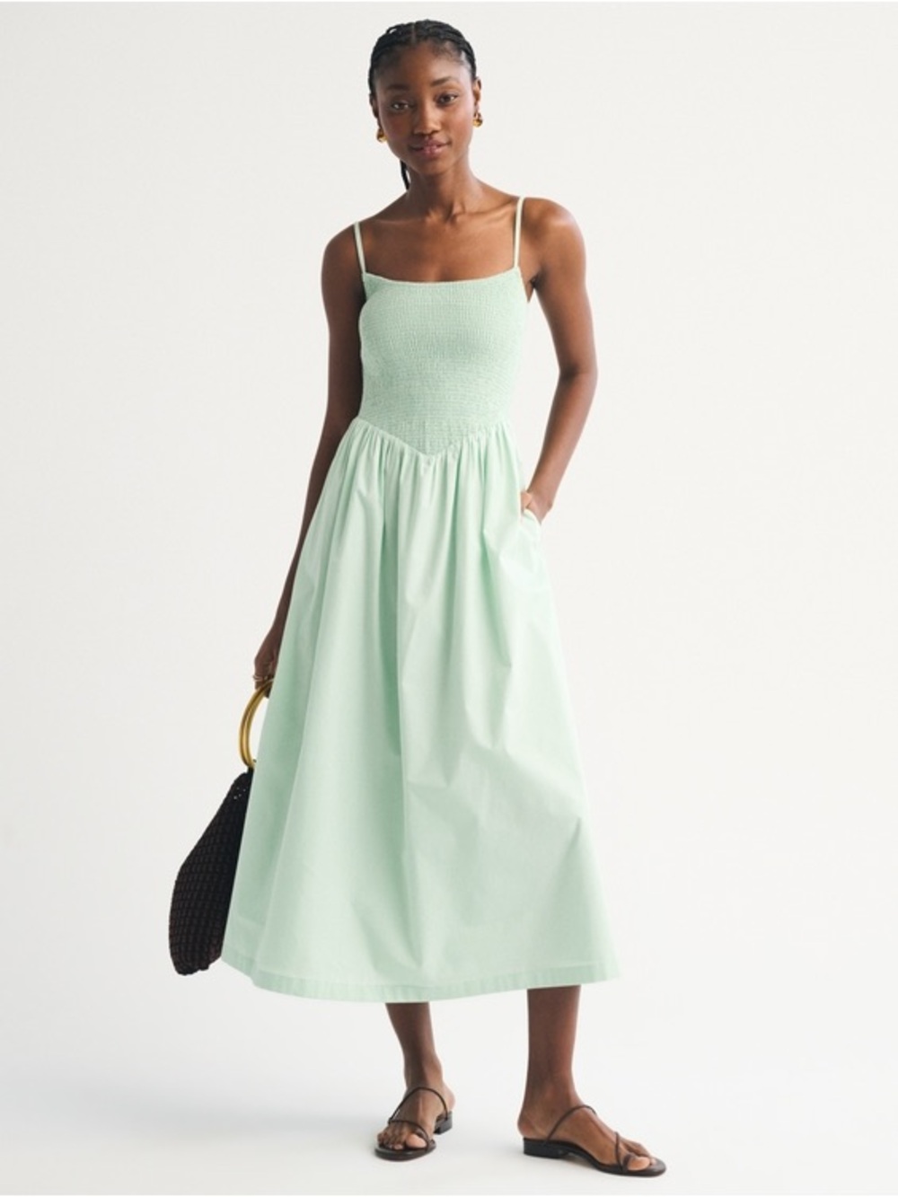 A&F Sydney Smocked Dipped-Waist Midi Dress